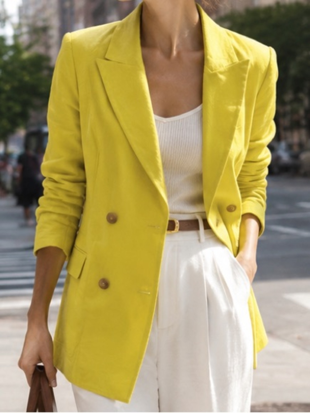 Cabi Neon Yellow Double-Breasted Linen Blend Blazer M Dopamine Dressing Preppy